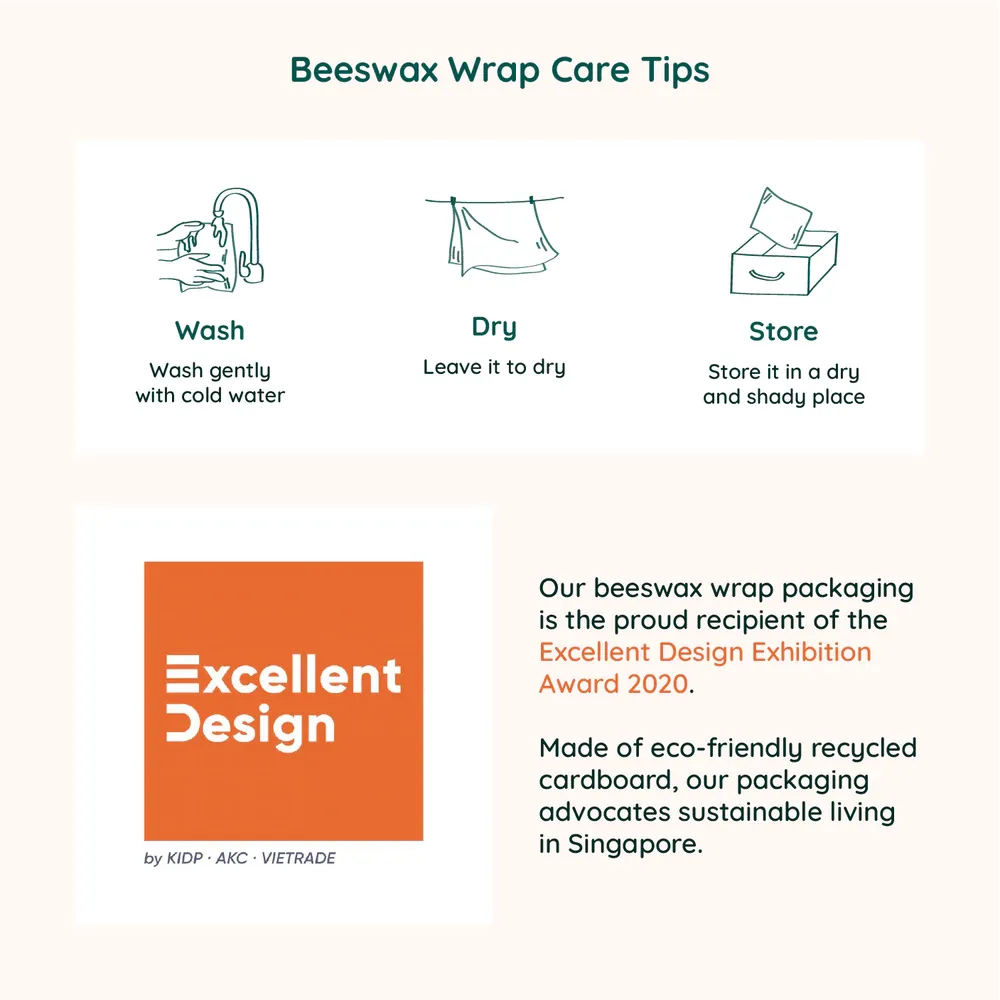 SustainableSG Reusable Food Wrap Cover - Set of 3 Organic Beeswax Wraps with Singapore Inspired HDB Life Design