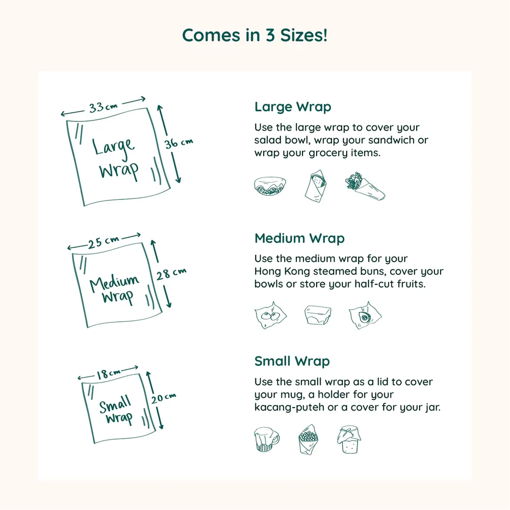 SustainableSG Reusable Food Wrap Cover - Set of 3 Organic Beeswax Wraps with Singapore Inspired HDB Life Design