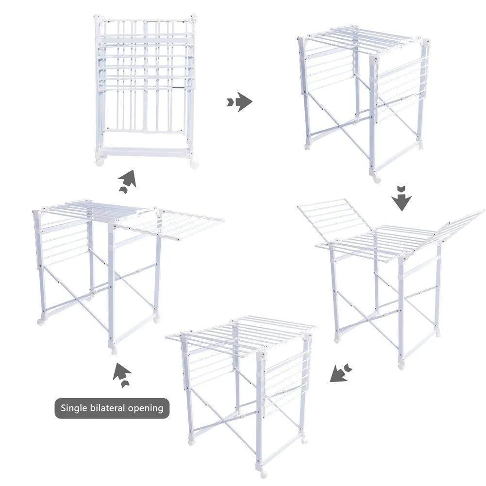 Tangkula Folding Drying Rack Laudry Shelf Heavy Duty Clothes Hanging Rack with Wheels (White 002)