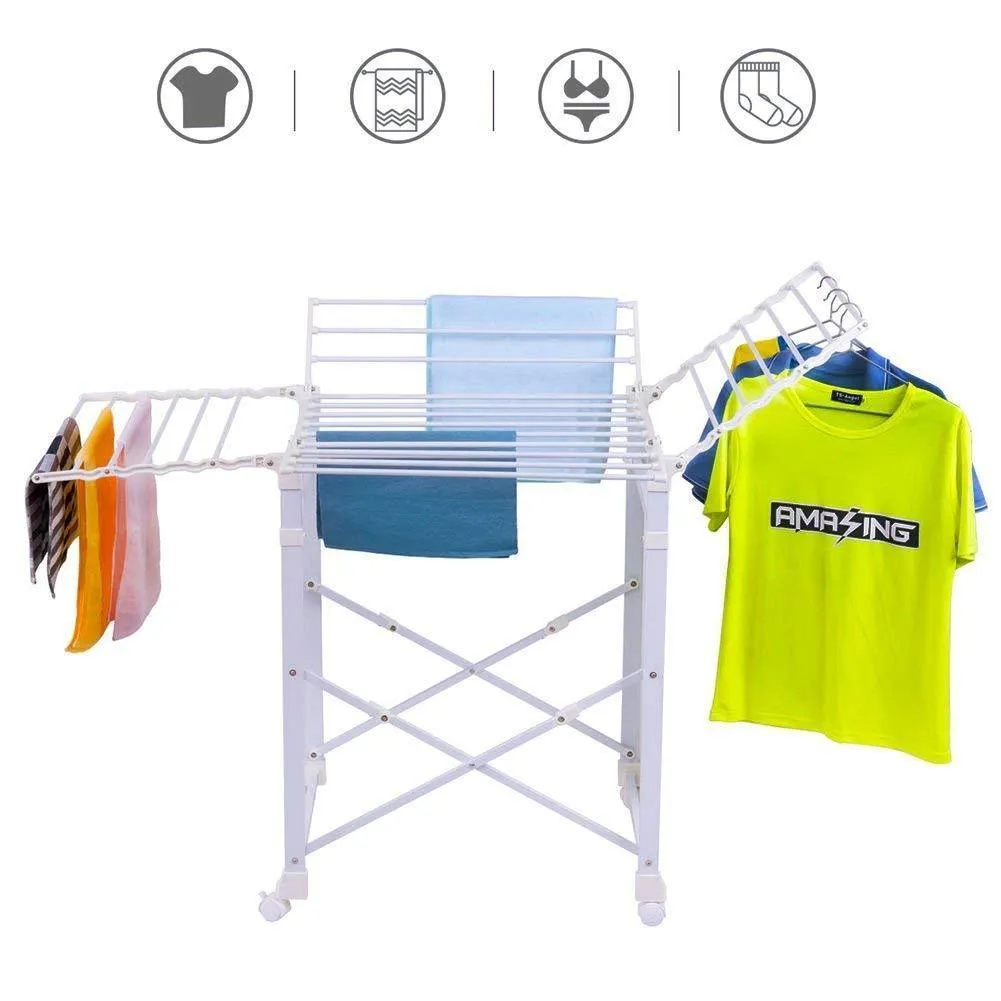 Tangkula Folding Drying Rack Laudry Shelf Heavy Duty Clothes Hanging Rack with Wheels (White 002)