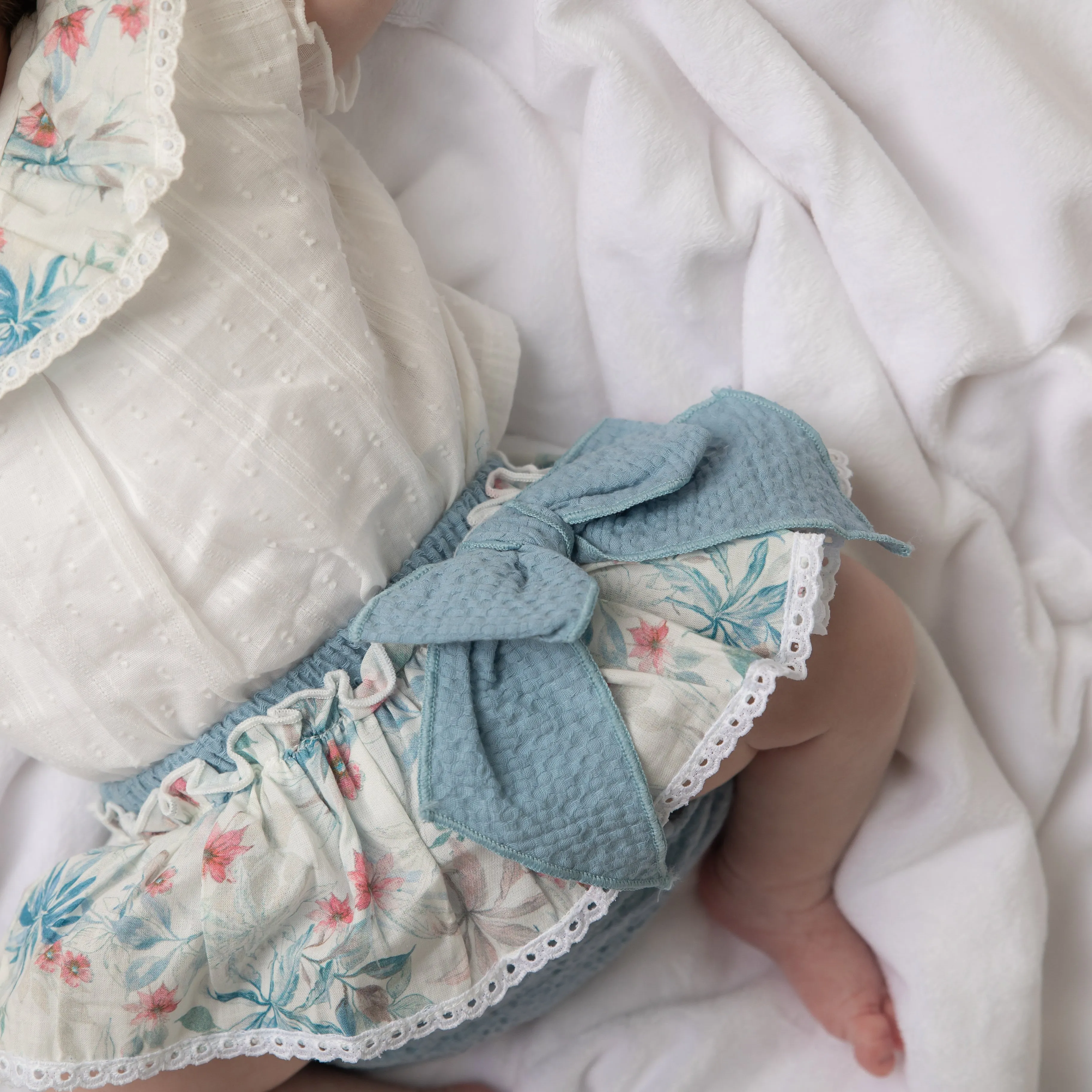 Teal Floral Print Collar Top & Bloomers