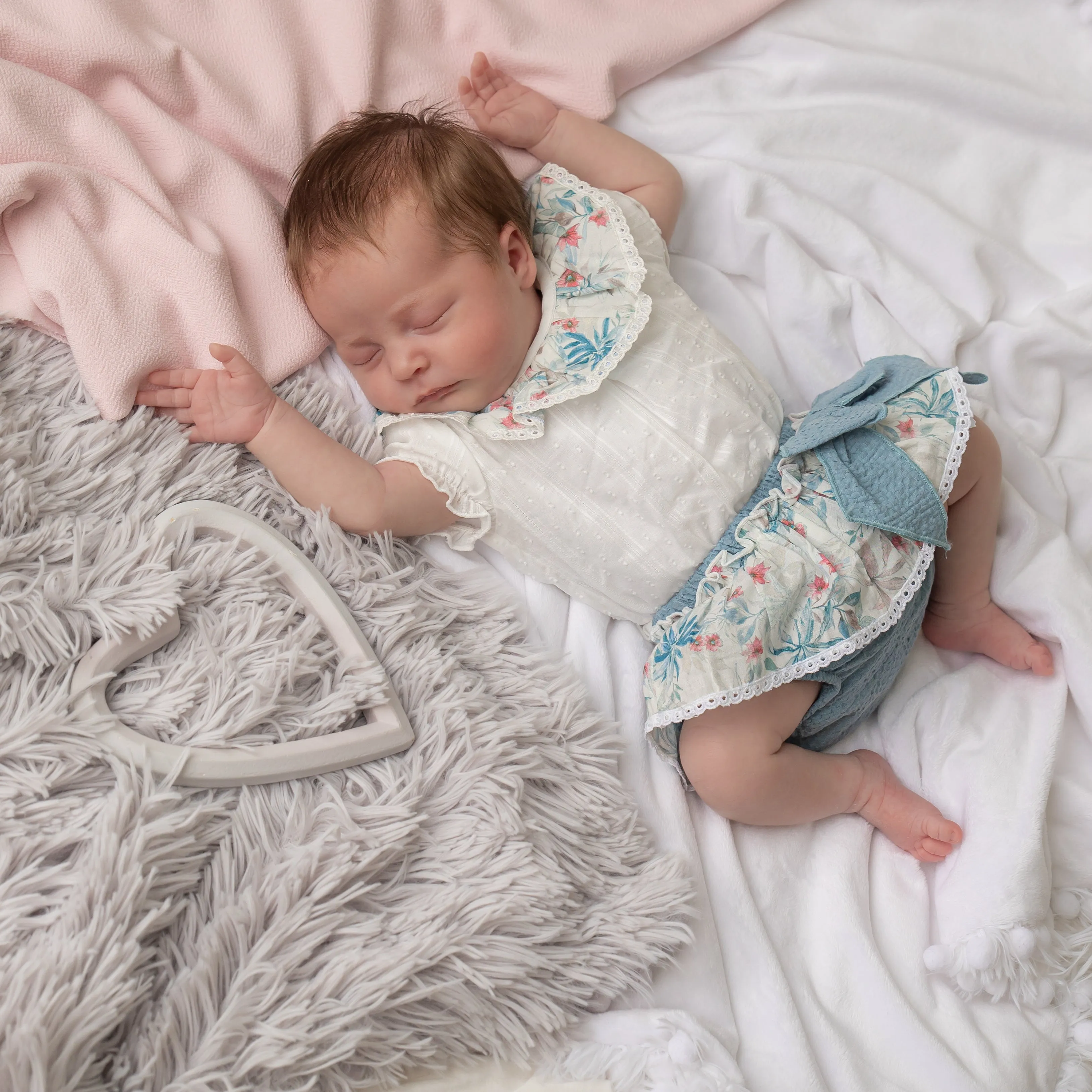 Teal Floral Print Collar Top & Bloomers