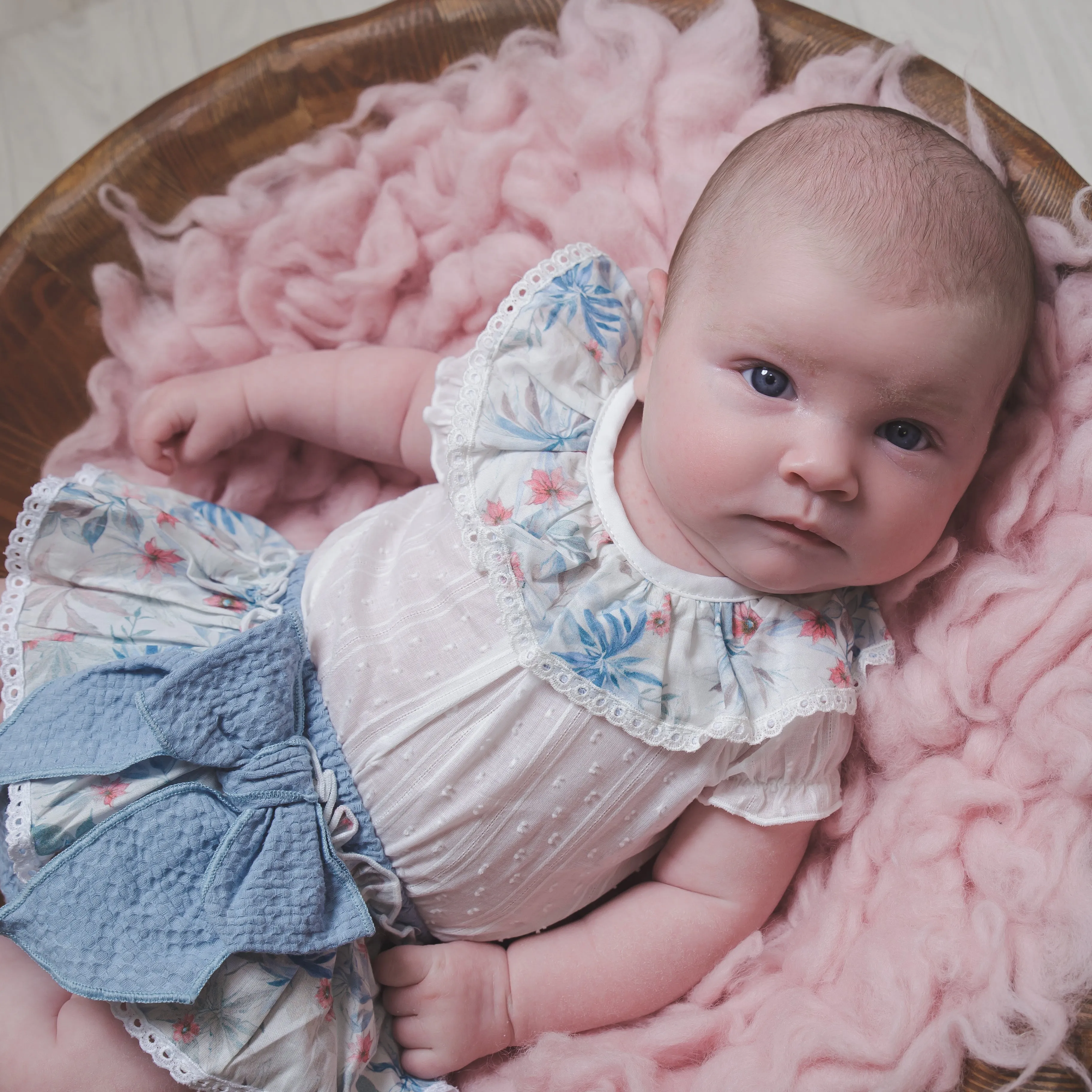 Teal Floral Print Collar Top & Bloomers