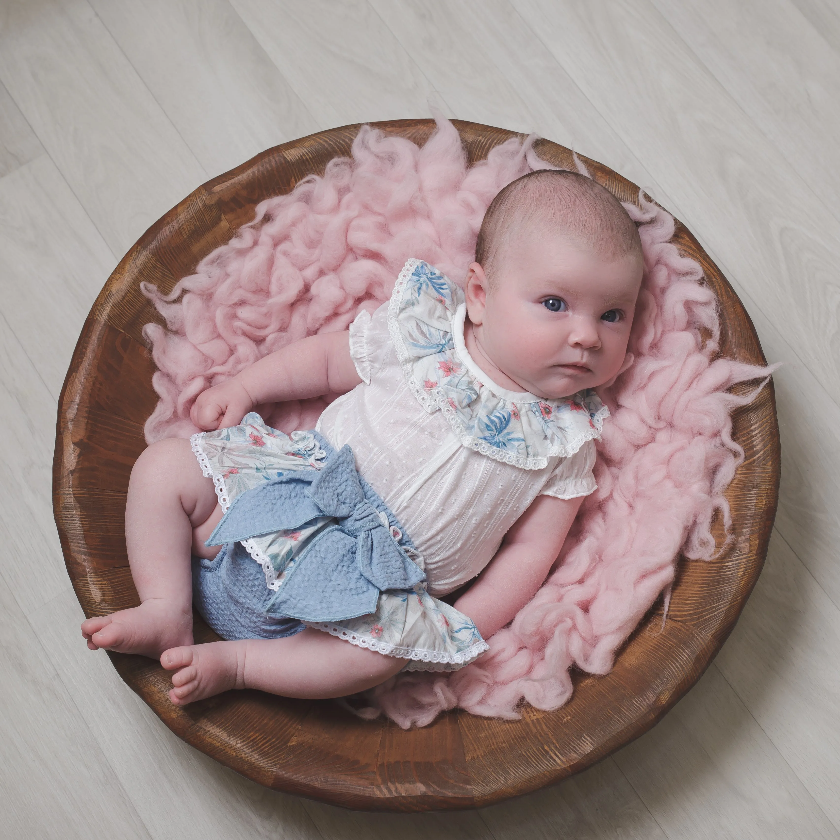 Teal Floral Print Collar Top & Bloomers