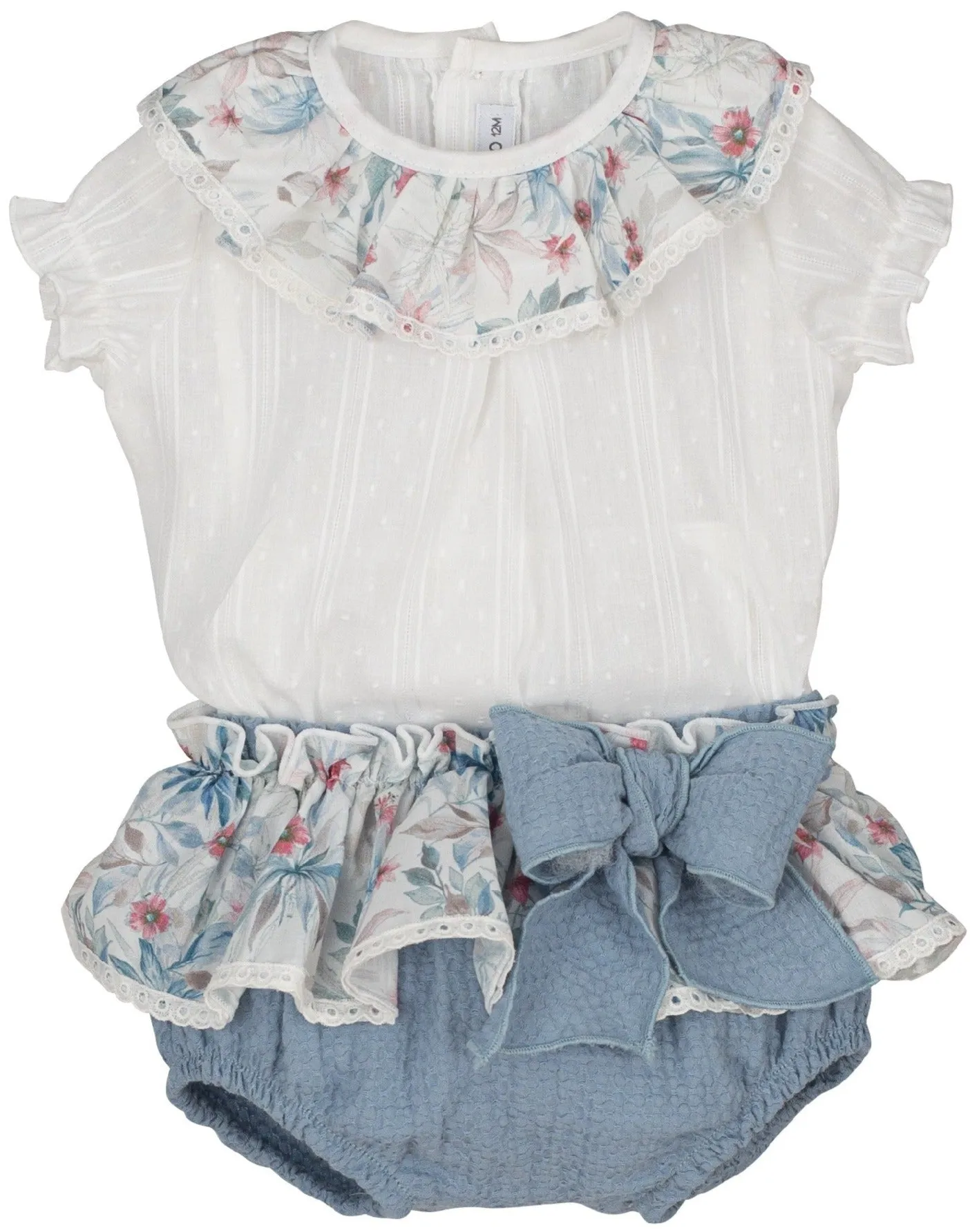Teal Floral Print Collar Top & Bloomers