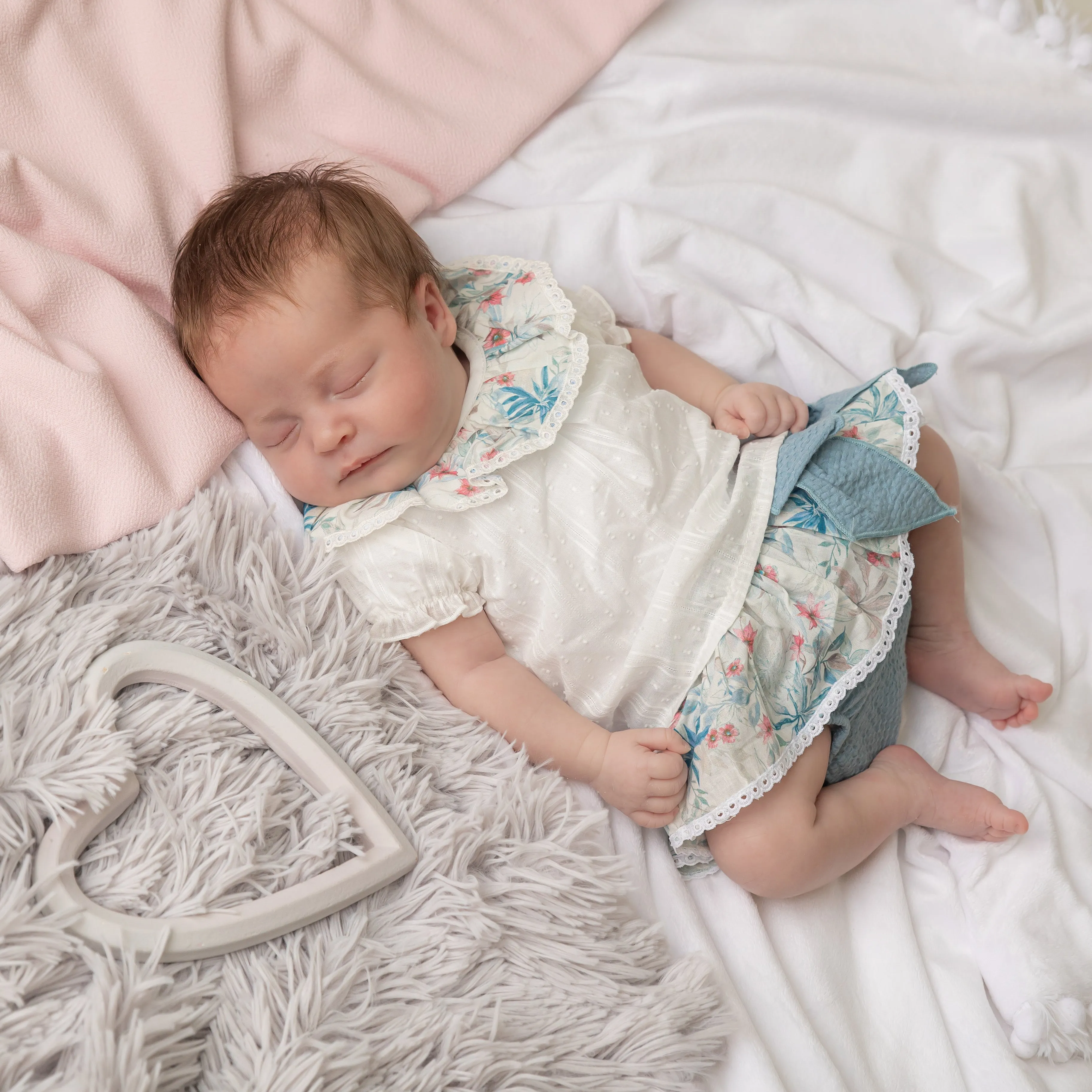 Teal Floral Print Collar Top & Bloomers