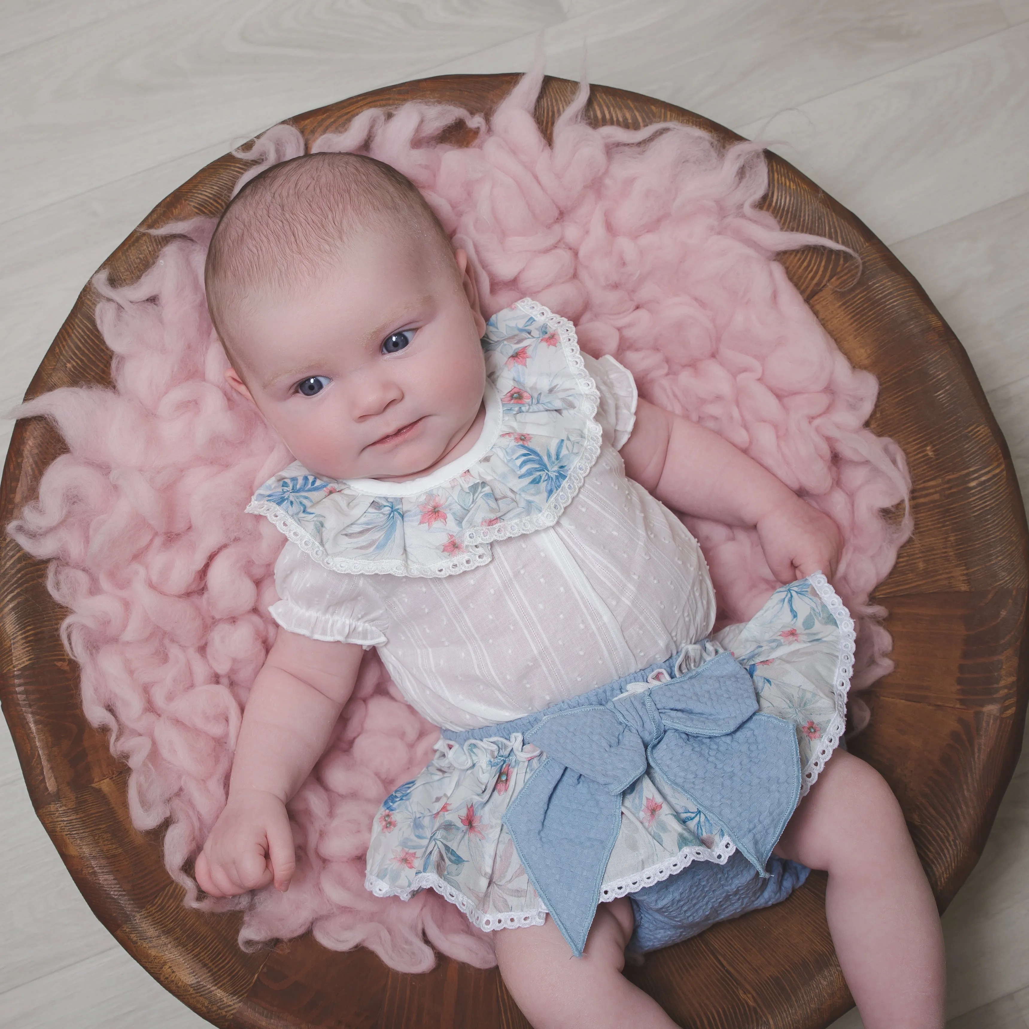 Teal Floral Print Collar Top & Bloomers