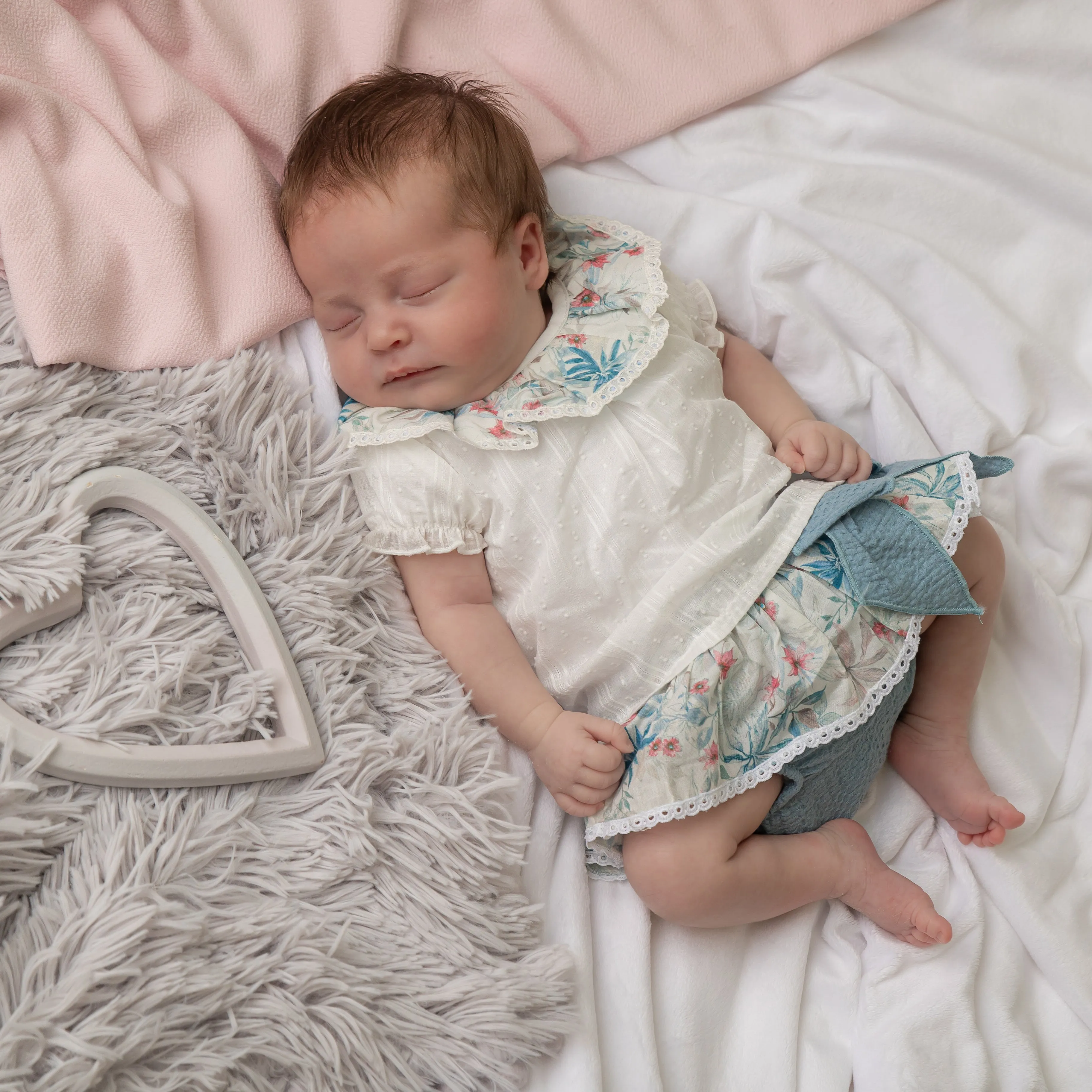 Teal Floral Print Collar Top & Bloomers