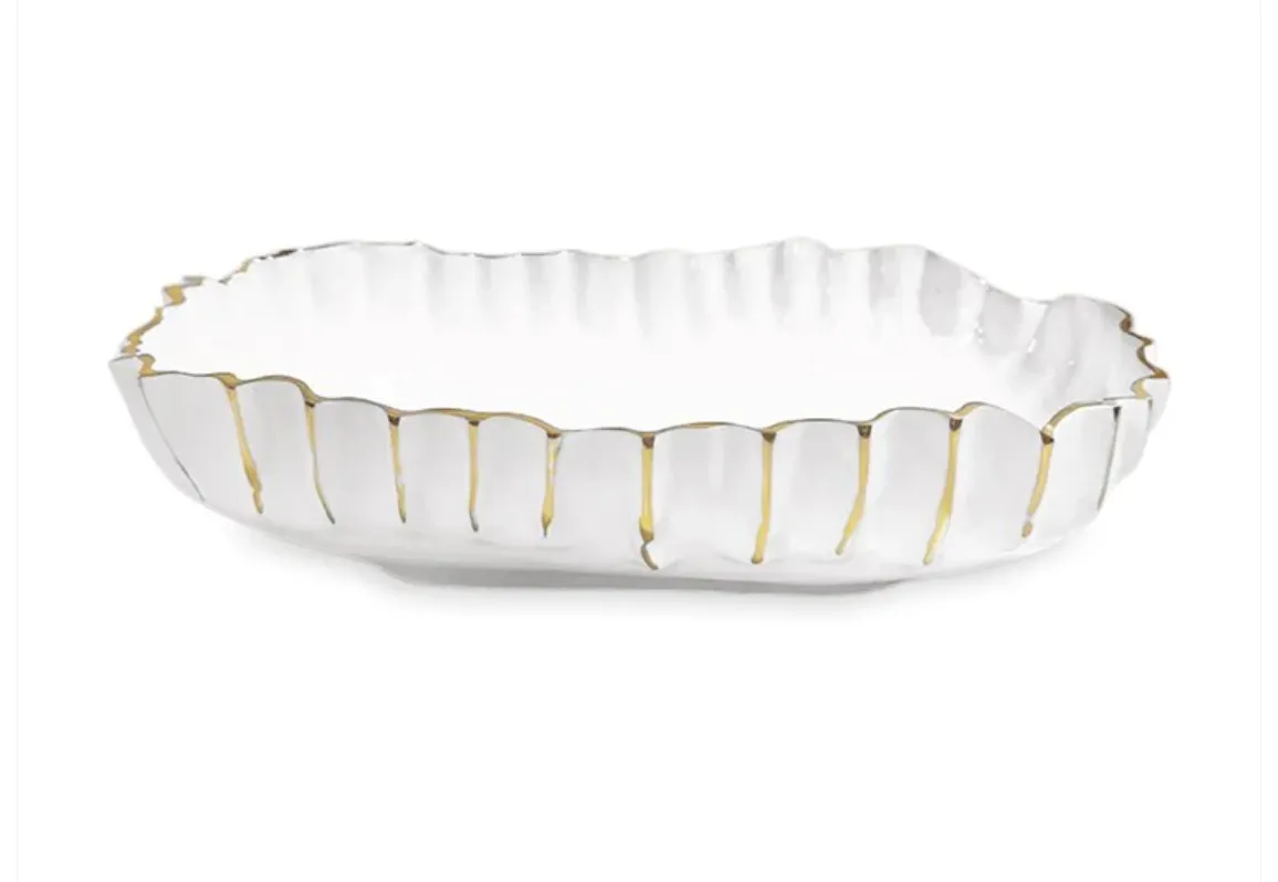 Thanni Mystic Large Oval Bowl White and Gold Short