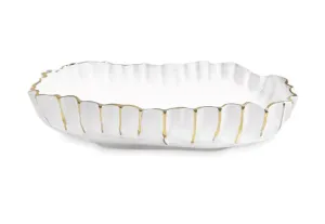 Thanni Mystic Large Oval Bowl White and Gold Short