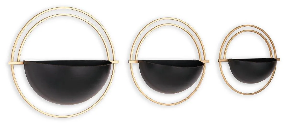 Tobins Black/Gold Finish Wall Planter (Set of 3)
