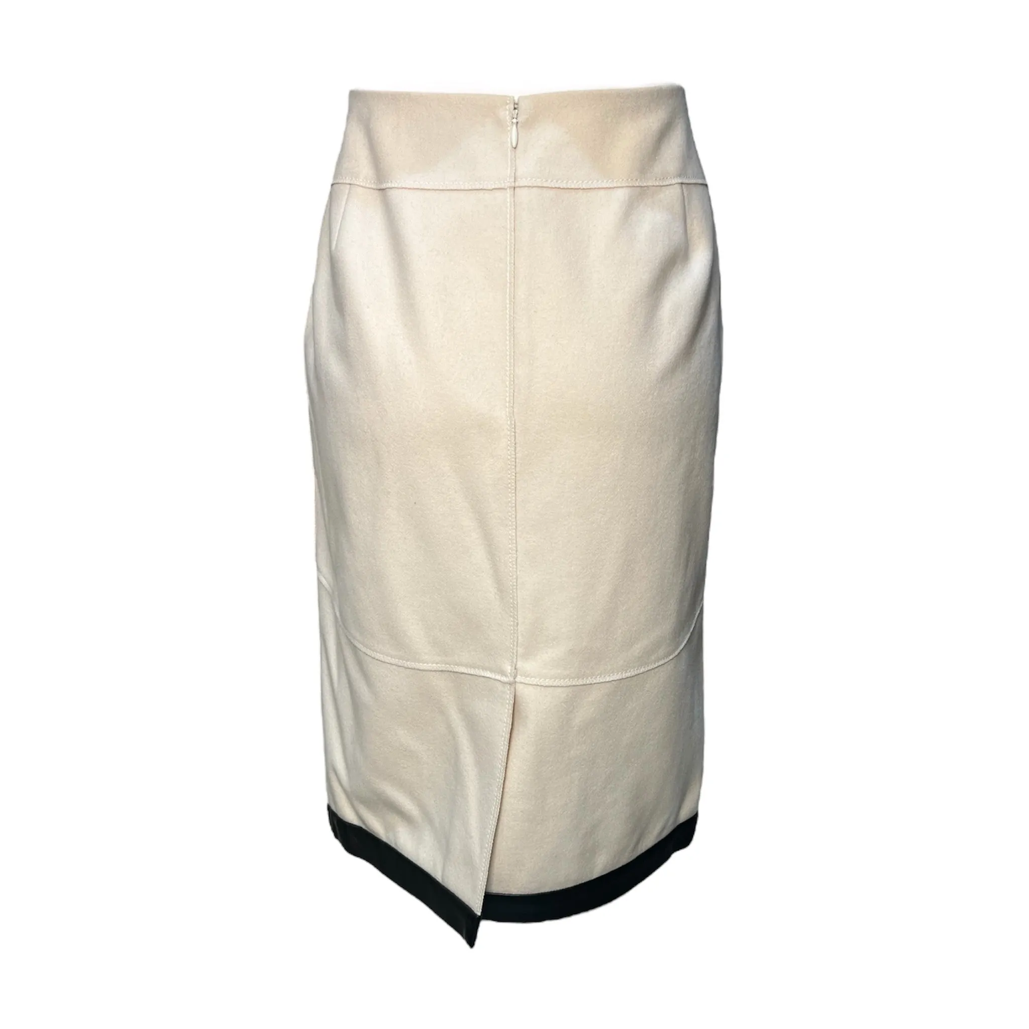 Tom Ford 2000's Cream Fleece Wool Skirt w/Black Lambskin Leather Trim, NWT