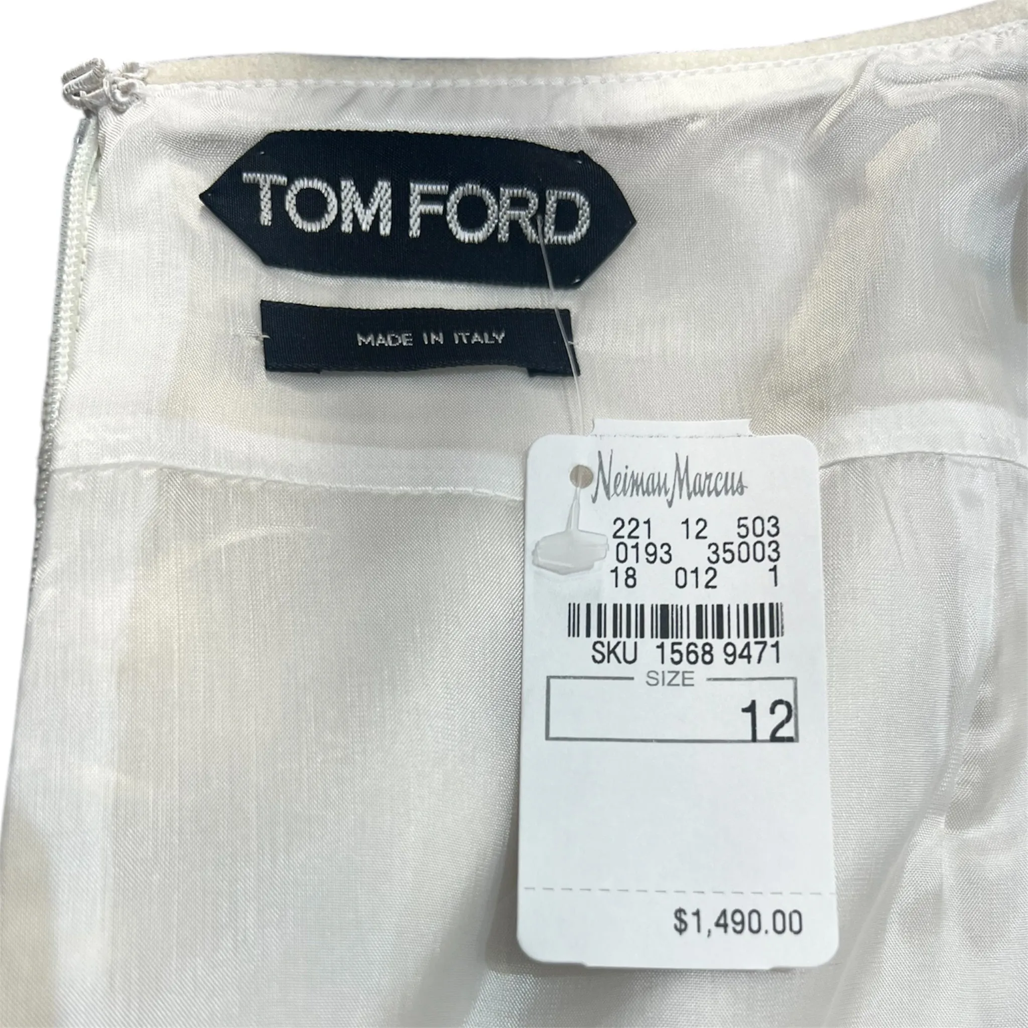 Tom Ford 2000's Cream Fleece Wool Skirt w/Black Lambskin Leather Trim, NWT