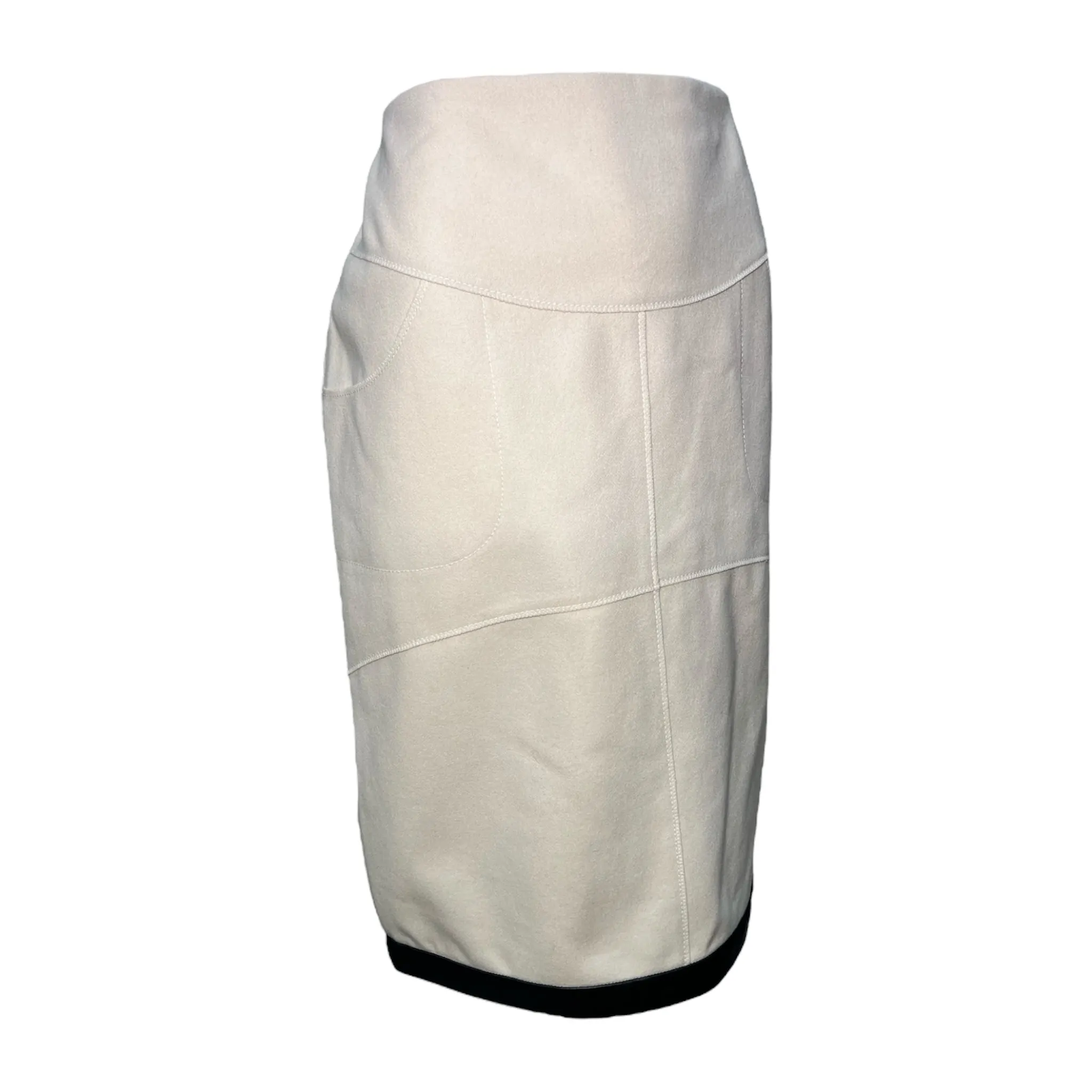 Tom Ford 2000's Cream Fleece Wool Skirt w/Black Lambskin Leather Trim, NWT