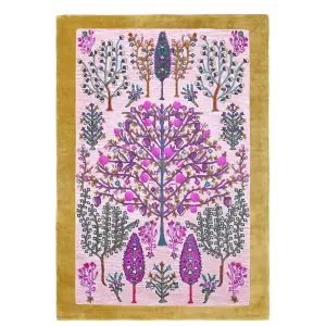 Tree of Life Pink Mustard Hand Tufted Wool Rug