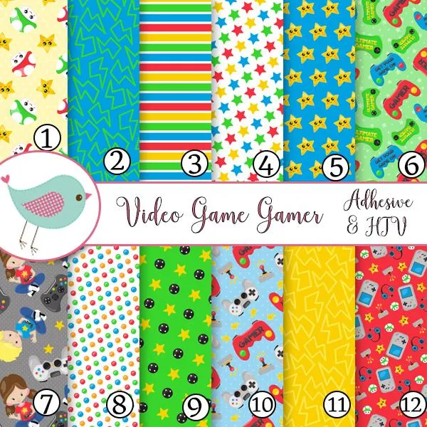 Video Game Gamer Vinyl Sheets School Print Adhesive Vinyl Heat Transfer Craft Vinyl Pattern Vinyl