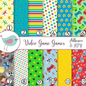 Video Game Gamer Vinyl Sheets School Print Adhesive Vinyl Heat Transfer Craft Vinyl Pattern Vinyl