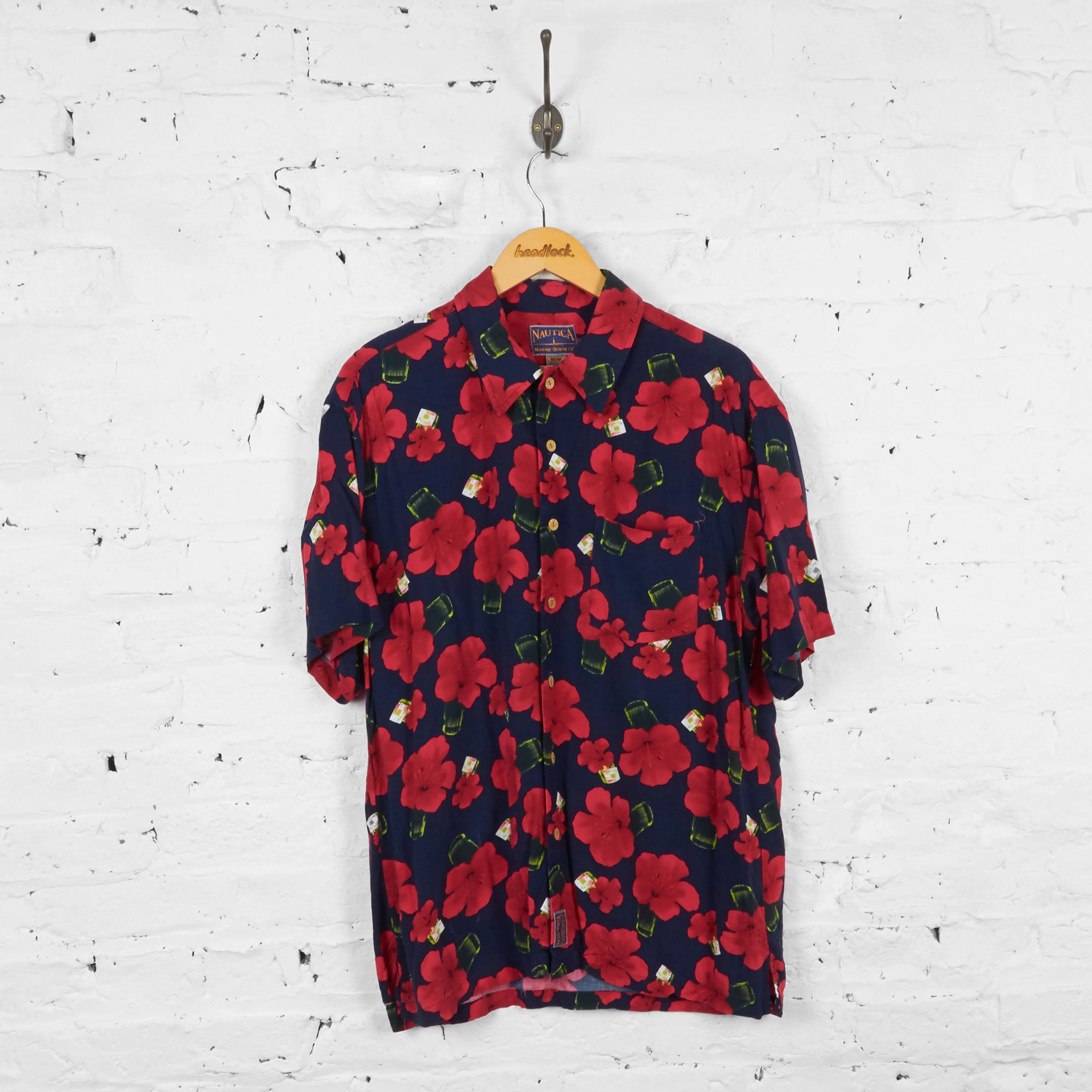 Vintage Nautica Floral Patterned Shirt - Red/Navy/Yellow - M