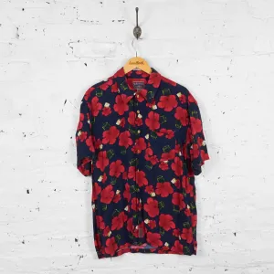 Vintage Nautica Floral Patterned Shirt - Red/Navy/Yellow - M