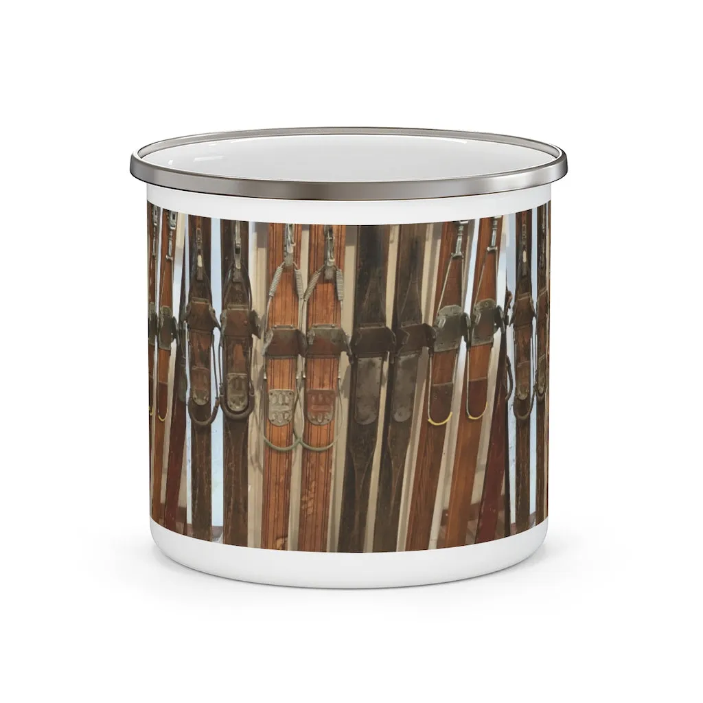 Vintage Wooden Skis - Enamel Camping Mug