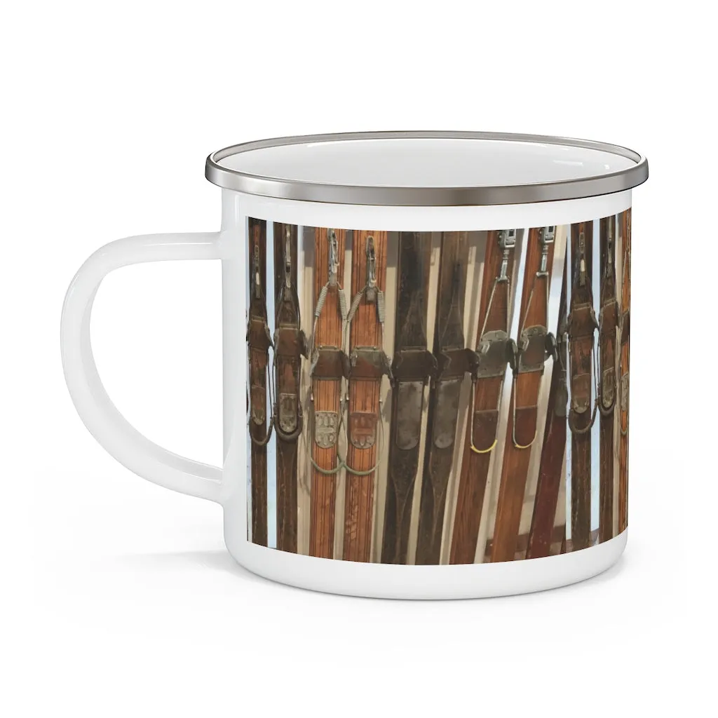 Vintage Wooden Skis - Enamel Camping Mug