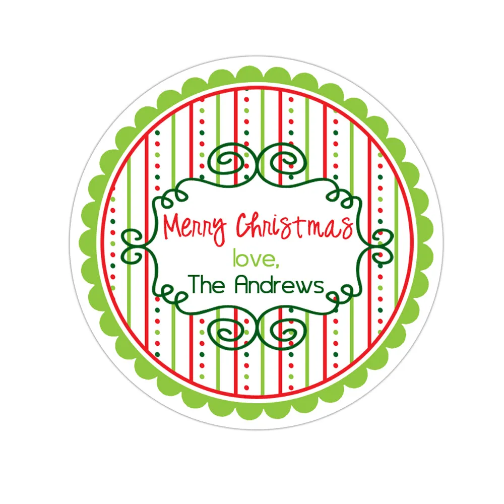 Whimsical Frame Wide Striped Patterned Border Personalized Holiday Gift Sticker