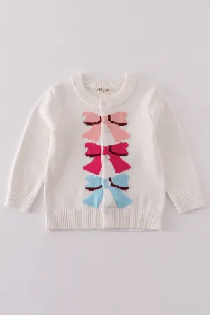 White Bow Tie Cardigan Sweater