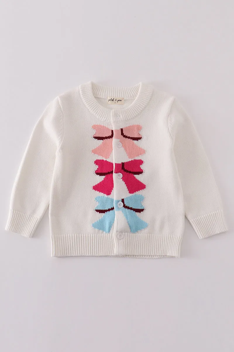 White Bow Tie Cardigan Sweater