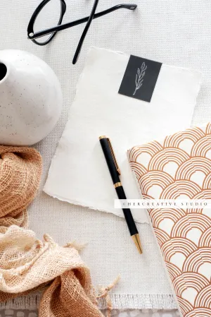 White Vase, Black Pen & Notebook, Stock Image