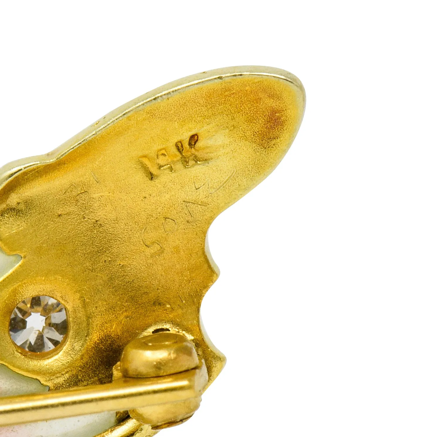 Whiteside & Blank Art Nouveau Diamond Enamel 14 Karat Gold Butterfly Nymph Brooch