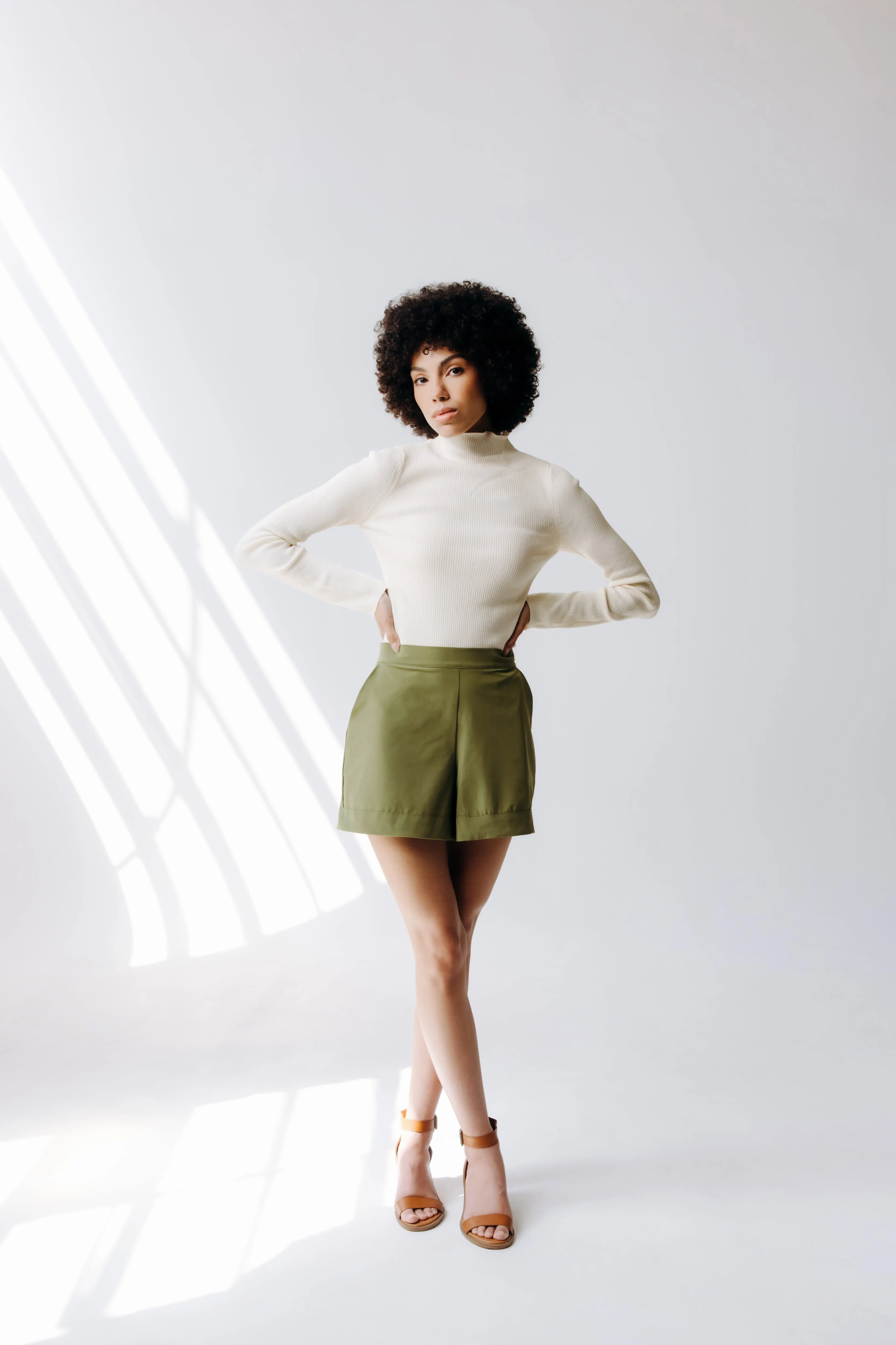 Wide Leg Faux Cuff Shorts
