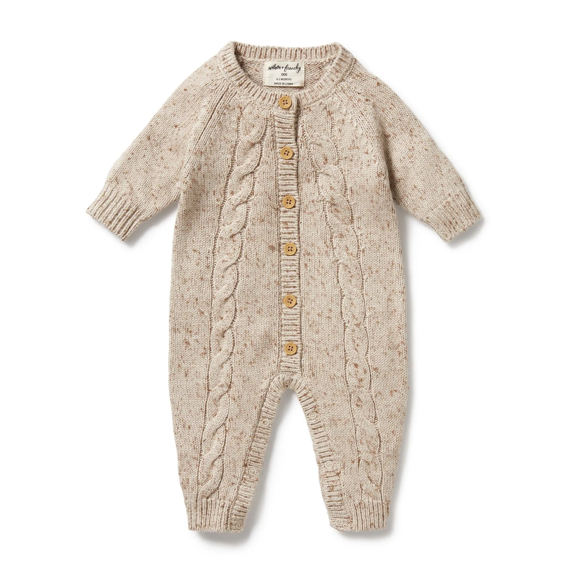Wilson   Frenchy Knitted Cable Growsuit - Almond Fleck