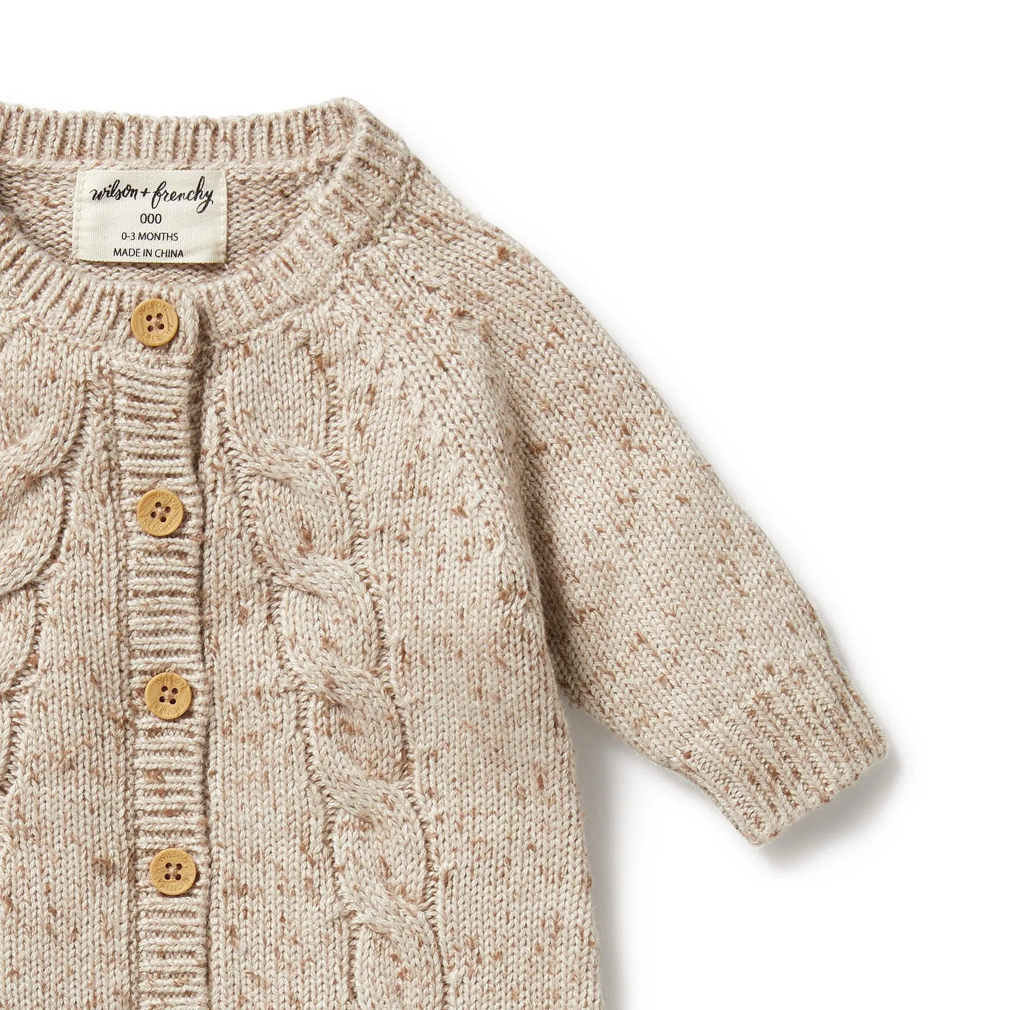 Wilson   Frenchy Knitted Cable Growsuit - Almond Fleck