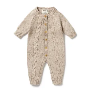 Wilson   Frenchy Knitted Cable Growsuit - Almond Fleck