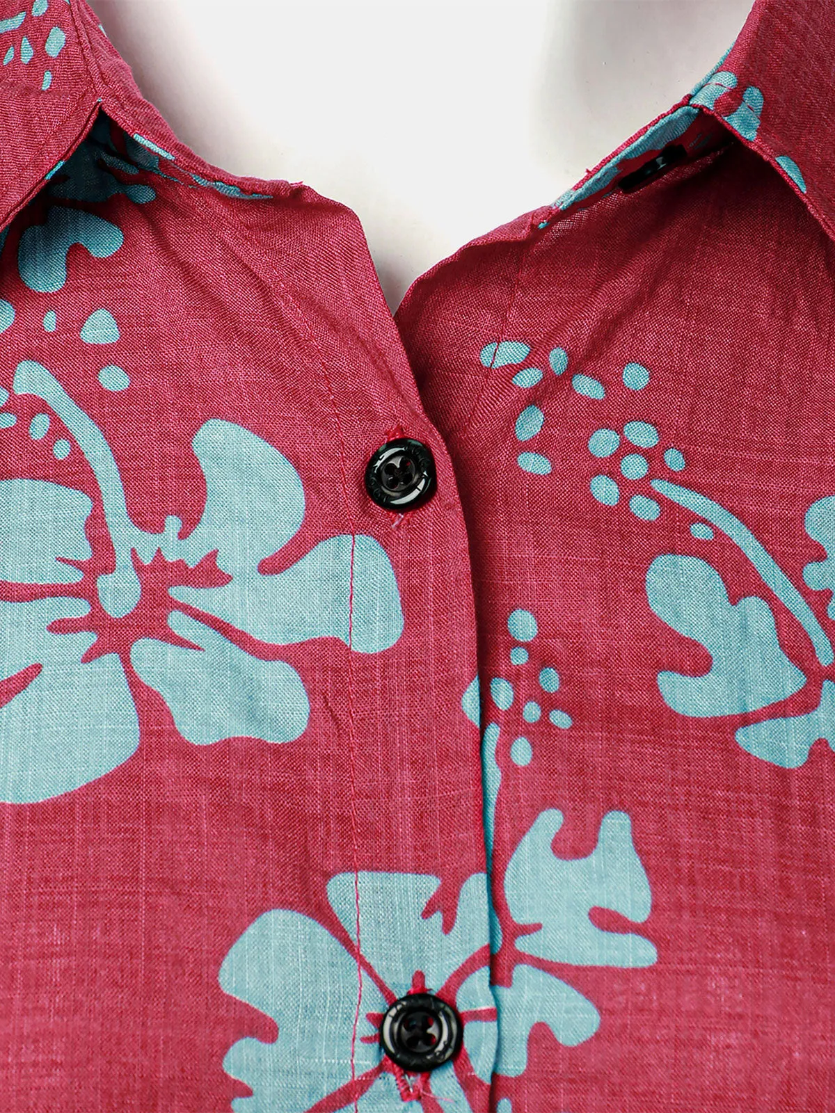 Women's Floral Print Blouse Flower Hawaiian Cotton Summer Aloha Short Sleeve Shirt