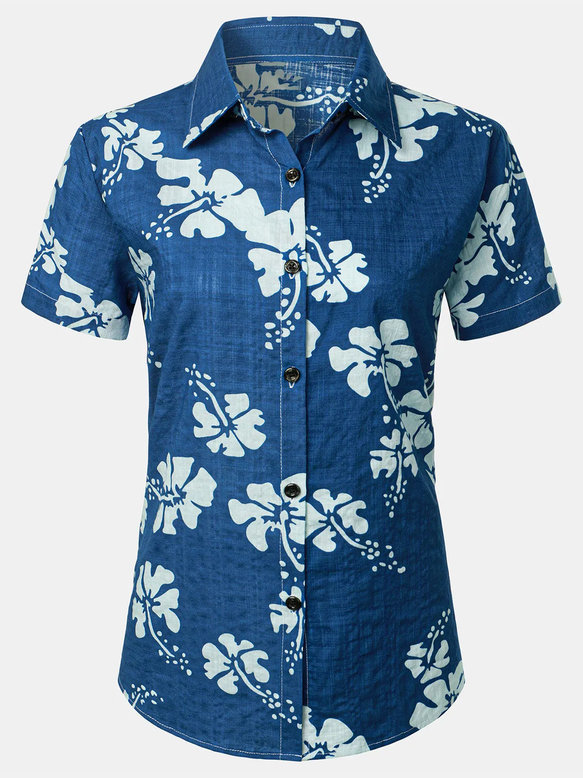 Women's Floral Print Blouse Flower Hawaiian Cotton Summer Aloha Short Sleeve Shirt