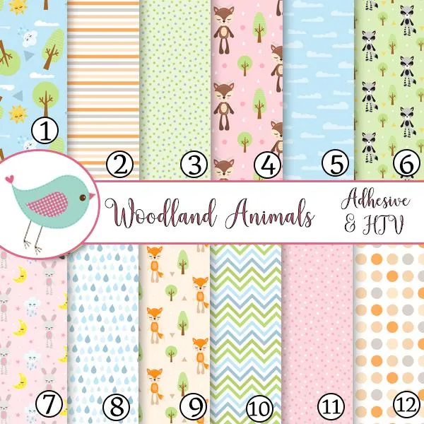 Woodland Animals Foxes Raccoon Plushies Vinyl Print Adhesive Vinyl Heat Transfer Craft Vinyl Pattern Vinyl