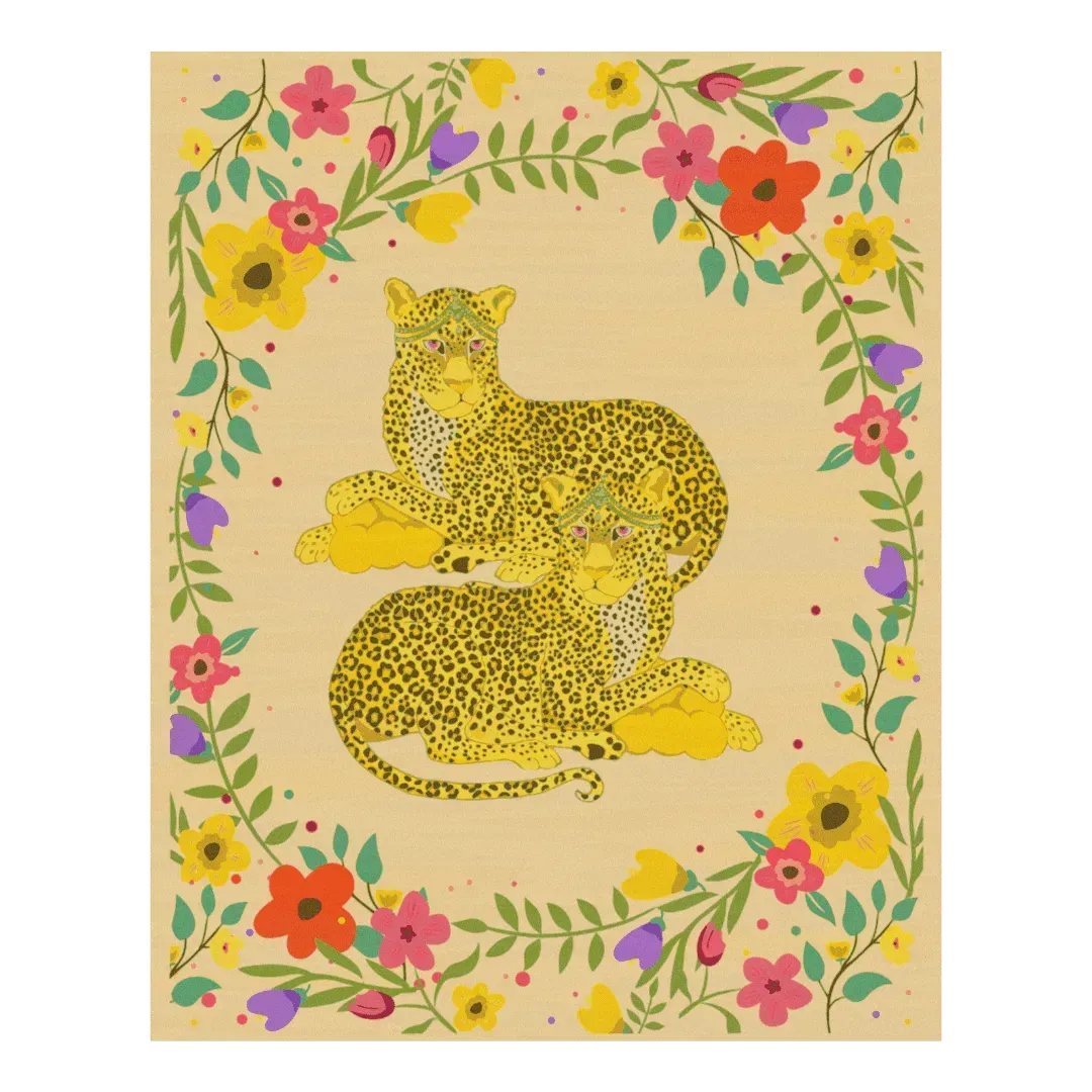 Yellow Cheetah Twin Floral Hand Tufted Rug