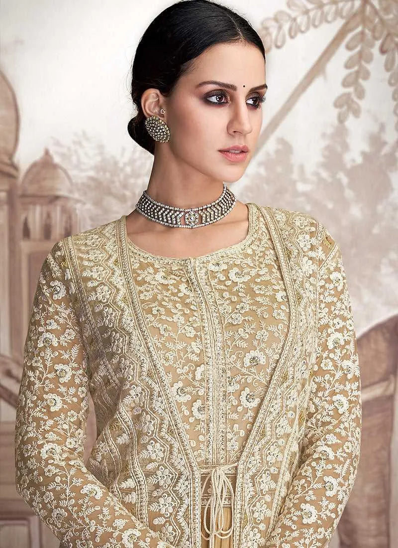 Yellow Heavy Embroidered Jacket Style Anarkali Suit