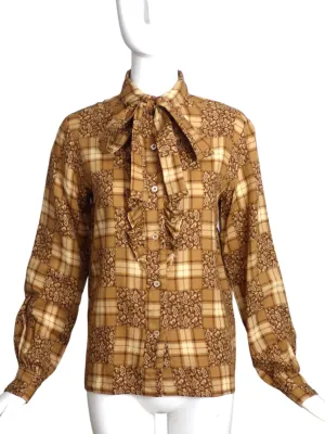 YVES SAINT LAURENT- 1980s Wool Print Blouse, Size-8