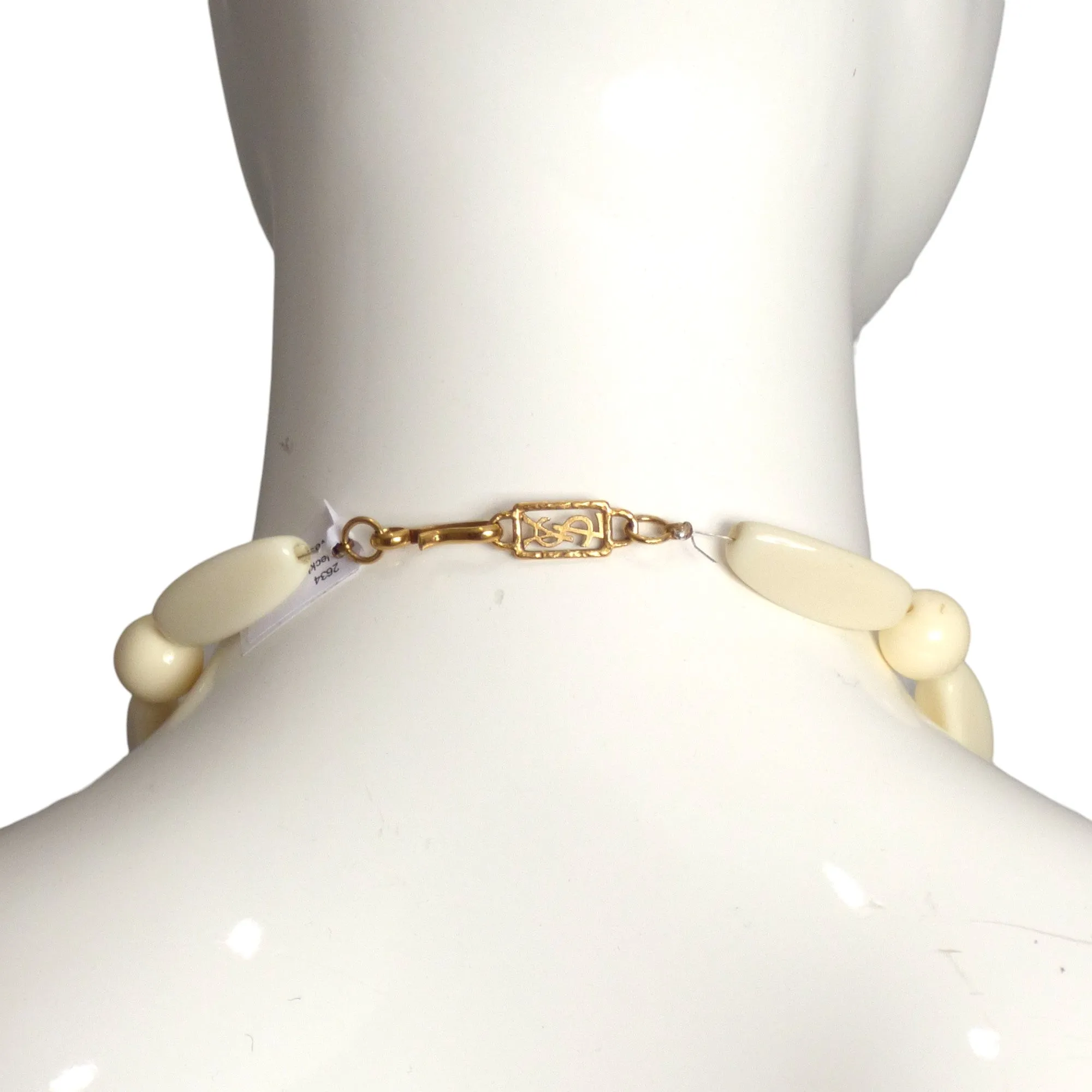 YVES SAINT LAURENT- c.1990 Long White & Fuchsia Bead Necklace