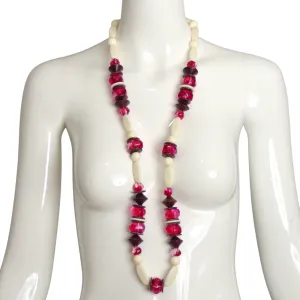 YVES SAINT LAURENT- c.1990 Long White & Fuchsia Bead Necklace