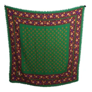 YVES SAINT LAURENT- Floral Wool Fringe Scarf