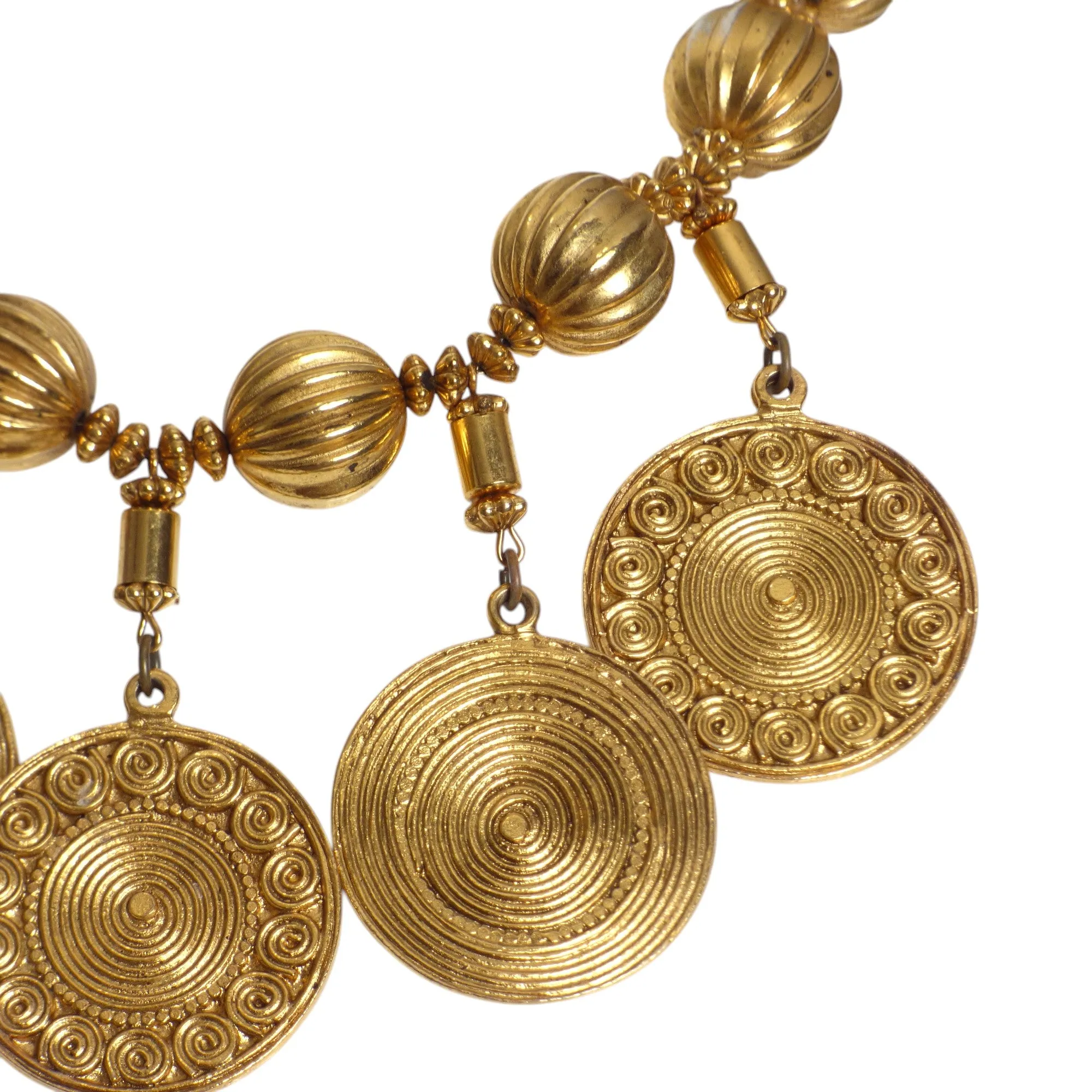 YVES SAINT LAURENT- Gold Tone Metal Bead & Coin Necklace