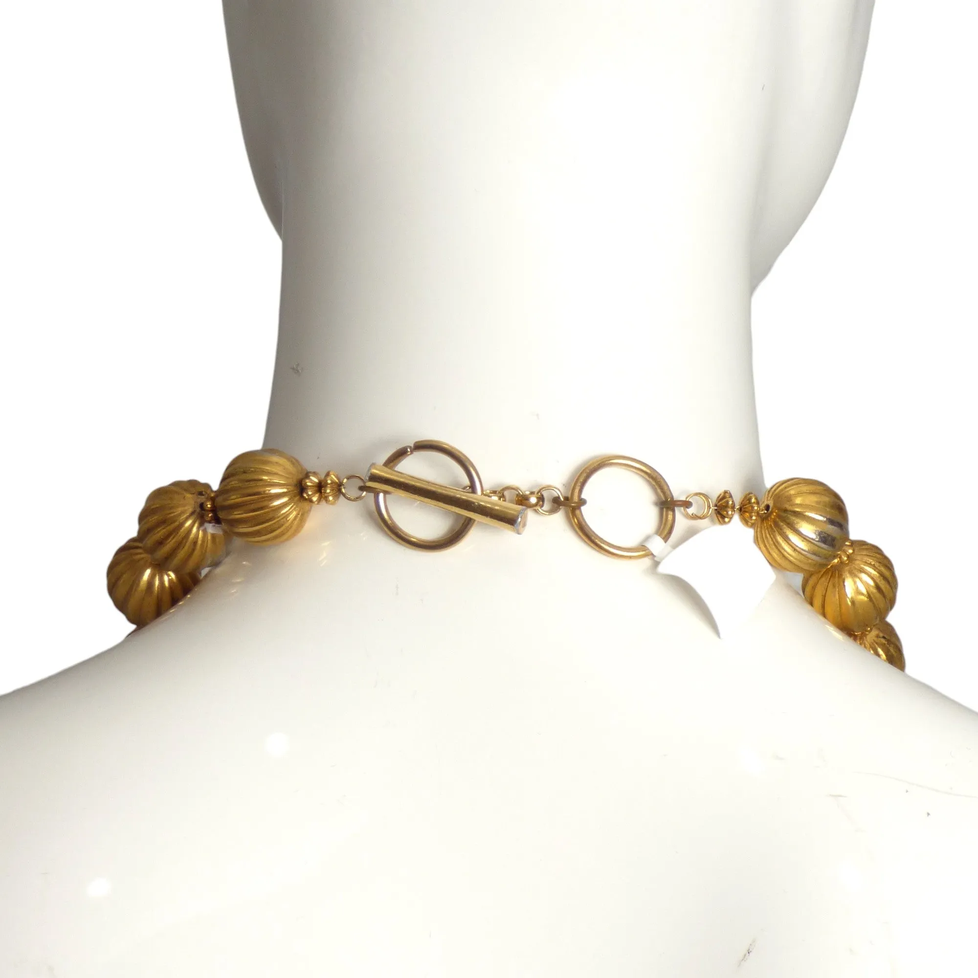 YVES SAINT LAURENT- Gold Tone Metal Bead & Coin Necklace